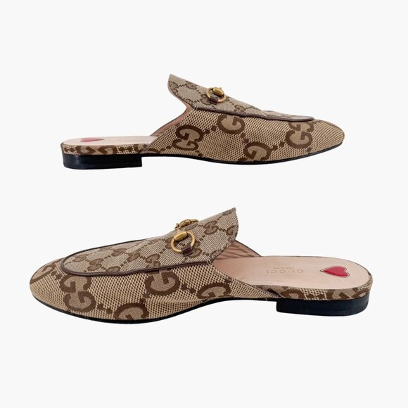 Gucci Beige GG Jumbo Princetown Mules Size 41 US 11 Women Horsebit Canvas Flats - Picture 8 of 13